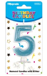 24 Pieces #5 Blue Glitter Birthday Candle - Birthday Candles