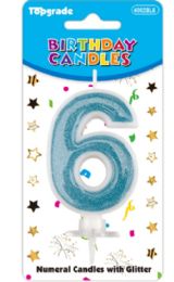 24 Pieces #6 Blue Glitter Birthday Candle - Birthday Candles