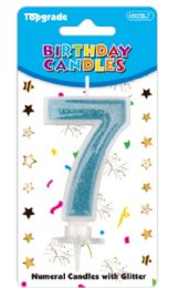 24 Pieces #7 Blue Glitter Birthday Candle - Birthday Candles