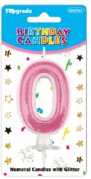 24 Pieces #0 Pink Glitter Birthday Candle - Birthday Candles