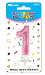 24 Pieces #1 Pink Glitter Birthday Candle - Birthday Candles