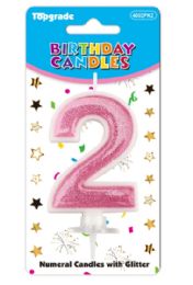 24 Pieces #2 Pink Glitter Birthday Candle - Birthday Candles