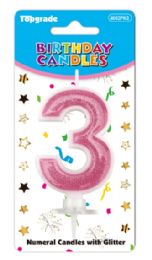 24 Pieces #3  Pink Glitter Birthday Candle - Birthday Candles