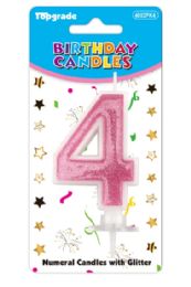 24 Pieces #4 Pink Glitter Birthday Candle - Birthday Candles