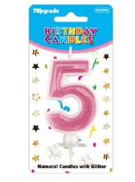 24 Pieces #5 Pink Glitter Birthday Candle - Birthday Candles