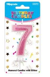 24 Pieces #7 Pink Glitter Birthday Candle - Birthday Candles