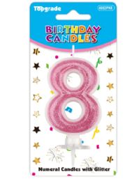 24 Pieces #8 Pink Glitter Birthday Candle - Birthday Candles