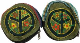 5 Pieces Wholesale Nepal Handmade Peace Sign With Flower Coin Purse - Coin Holders & Banks