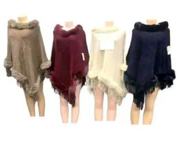 12 Pieces Wholesale Solid Color Faux Fur Ponchos Assorted - Winter Pashminas and Ponchos