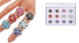 24 Pieces Wholesale Rhinestone Evil Eye Ring - Rings