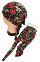 24 Pieces Wholesale Skull CaP-Sugar Skull & Roses - Head Wraps