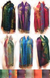 24 Pieces Wholesale Multicolor Feather Pattern Large Pashmina Scarves - Womens Fashion Scarves