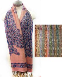 24 Pieces Wholesale Large Peacock Print Pashmina Scarves Assorted Colors - Womens Fashion Scarves