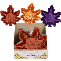 24 pieces Metallic Leaf Shaped Dish 3ast Colors In 24pc Pdq Ea/upc Label - Store