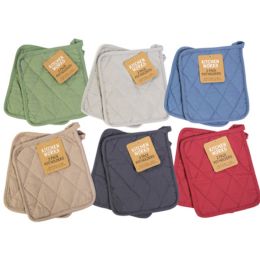 72 Packs Pot Holders 2pk 7x8 6assorted Colors Silver, Sage, Camel, Soft Red, Charcoal, Blue - Oven Mits & Pot Holders