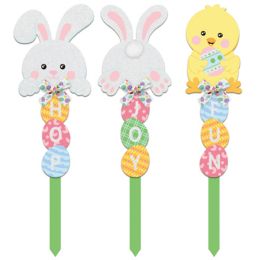 18 pieces Yard Stake Easter Mdf W/glitter & Ribbon Bow 24in 3ast Mdf Comply - Store