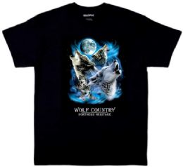 24 Pieces Wholesale Wolf Country Black Color T-Shirts - Mens T-Shirts