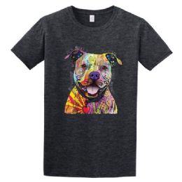 24 Pieces Beware Of Pit Bulls T-Shirt Dark Heather Color - Mens T-Shirts