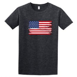 24 Pieces Wholesale Usa Flag Dark Heather Color T-Shirt - Mens T-Shirts
