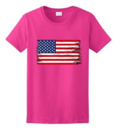 24 Pieces Wholesale Usa Flag Pink Color T-Shirt - Mens T-Shirts