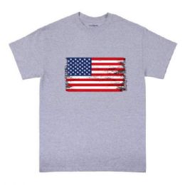 24 Pieces Wholesale Usa Flag Sport Grey Color T-Shirt - Mens T-Shirts