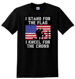 24 Pieces Wholesale I Stand For The Flag Kneel For The Cross Black T Shirts - Mens T-Shirts