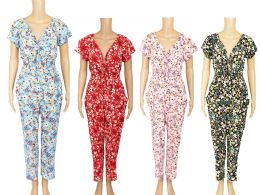 48 Pieces Women's Floral Print Sleeveless Jumpsuit In Assorted Colors - Womens Sundresses & Fashion