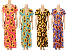 48 Pieces Women's Sunflower Sun Dresses In Assorted Colors - Womens Sundresses & Fashion