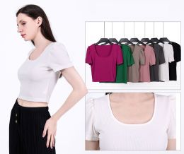 36 Pieces Women's Cropped Low Neck T-Shirt In Assorted Colors - Womens Sundresses & Fashion