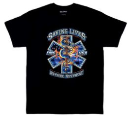 24 Pieces Wholesale Ems Saving Lives Black Color T-Shirts - Mens T-Shirts