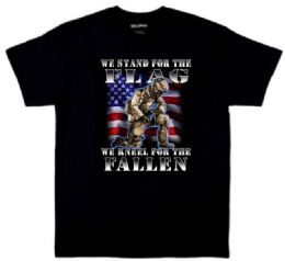 24 Pieces Wholesale Stand For Flag Kneel For Fallen Black Color T-Shirts - Mens T-Shirts