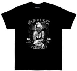 24 Pieces Wholesale Outlaw Bike Pose Black Color T-Shirt - Mens T-Shirts