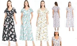 48 Pieces Womens Voila Floral Maxi Dress In Assorted Sizes And Colors - Womens Sundresses & Fashion