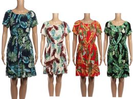 48 Pieces Leaf Print Summer Dress - Womens Sundresses & Fashion