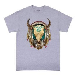 24 Pieces Wholesale Steer Skull Dreamcatcher Sports Grey Color T-Shirts - Mens T-Shirts