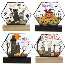 24 pieces Halloween Table Decor Hexagon Window Welcome Sayings 4 Ast/6in Label - Halloween