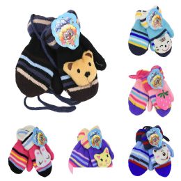 12 Pieces Kid's Winter Fleece Mittens With Animal Print In Assorted Colors - Kids Winter Gloves