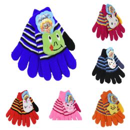12 Pieces Kid's Winter Fleece Mittens With Animal Print In Assorted Colors - Kids Winter Gloves