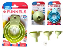 96 Pieces 3-Piece FUNNELS and 1-Piece STRAINER 2.25" 3" 4" Diameter - Strainers & Funnels