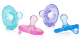 72 Wholesale Nuby 100% Silicone Cherry Shape Pacifiers 2pk, 0-6m, Colors May Vary