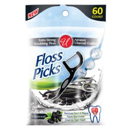 48 Packs Dental Floss Picks Charcoal 60 Piece Pack - Toothpicks