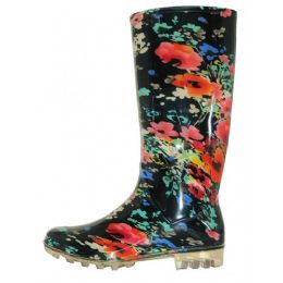 12 Pairs Women's Super Soft Rubber Rain Boot In Floral Print Sizes 6-11 - Women's Boots