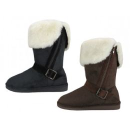 24 Pieces Women's Micro Suede Fold Over With Faux Fur Lining And Side Zipper Winter Boots - Women's Boots