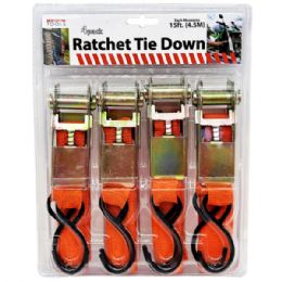 4 pieces 4 Pack 15' Ratchet TiE-Down Set With Buckle - Auto Accessories