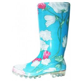Wholesale Footwear 13.5 Inches Soft Rubber Rain Boots 5-10 Turquoise Floral
