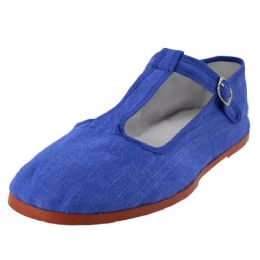 Wholesale Footwear Women's T-Strap Cotton Upper Mary Jane Shoes Royal Blue