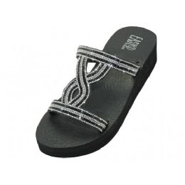 Wholesale Footwear Women's 5-10 Rhinestone Wedge Eva Sandals Black Silver