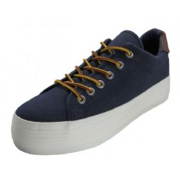 Wholesale Footwear Women's Lace Up Flatform Canvas Shoes Navy