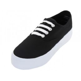 Wholesale Footwear Women's Lace Up Flatform Canvas Shoe Black 7-10
