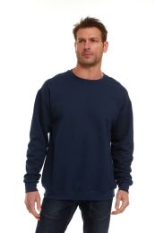 Unisex Fleece Line Cotton Crew Neck Sweat Shirt Navy Size Small